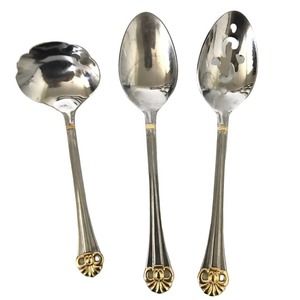 LOT of 3 - Estia GOTHIC GOLD Accent Stainless KOREA Flatware SERVING PIECES